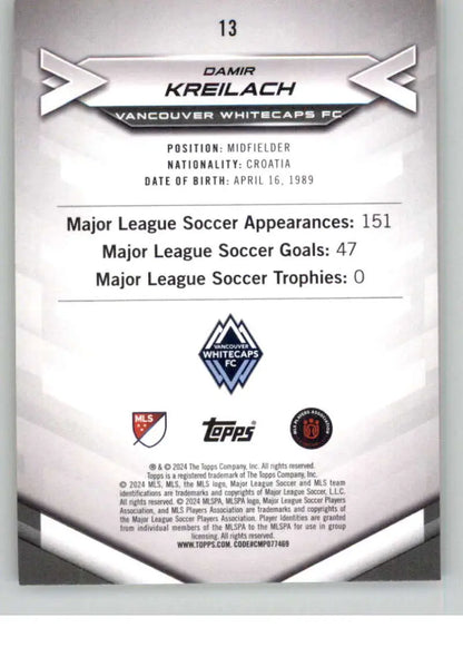 2024 Topps MLS Superstars Common Yellow #13 Damir Kreilach NM-MT Vancouver Whitecaps FC Soccer Card