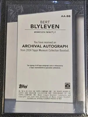 Bert Blyleven archival autograph card from Topps Museum Collection 2024 limited edition
