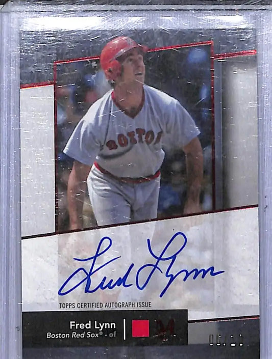 Baseball trading card featuring Fred Lynn with autograph from 2024 Topps Museum Collection Archival Red