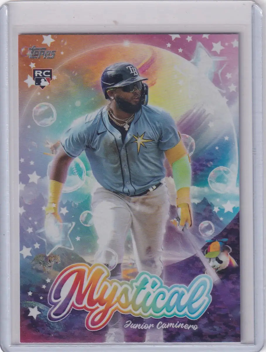 Baseball trading card of Junior Caminero from Topps Mystical Tampa Bay Rays 2024 series