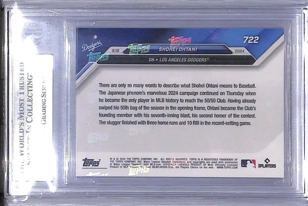 Graded Shohei Ohtani baseball card BGS 10 Pristine Los Angeles Dodgers 2024 Topps Now