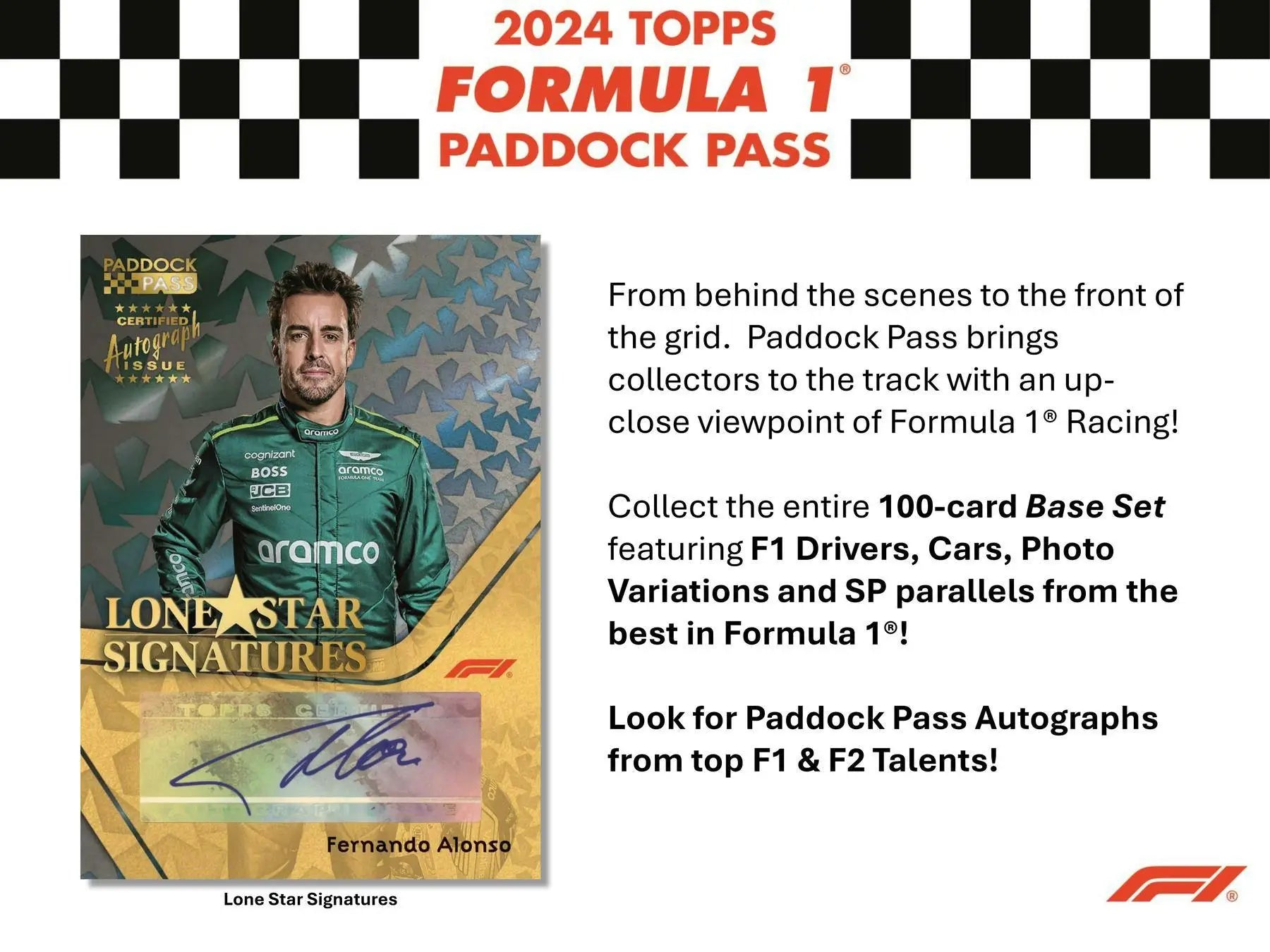 2024 Topps Formula 1 Paddock Pass card with Aramco driver autograph and rainbow parallel