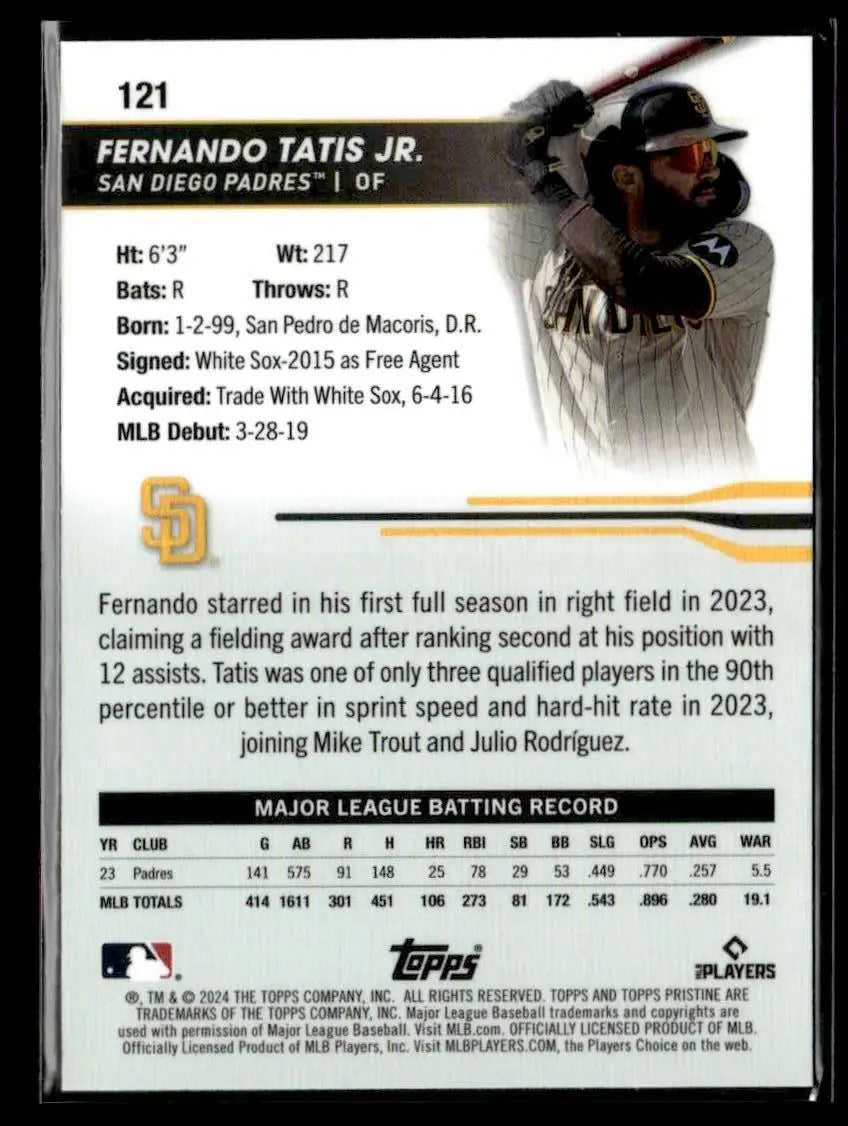 Fernando Tatis Jr. Topps Pristine Blue Refractors baseball card with player stats