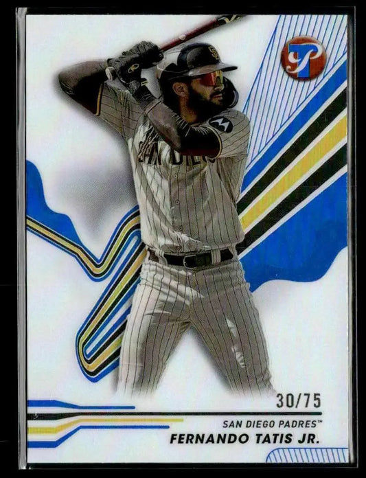 Baseball trading card of Fernando Tatis Jr. from 2024 Topps Pristine Blue Refractors