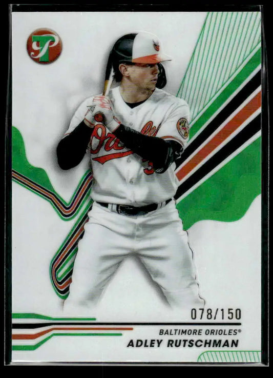 Baseball trading card of Adley Rutschman from Topps Pristine Baltimore Orioles refractors