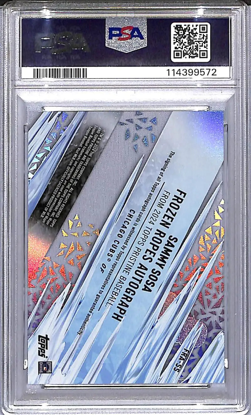 Graded Sammy Sosa baseball card from Topps Pristine Frozen Ropes series