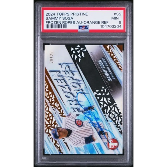 2024 Topps Pristine Frozen Ropes Orange #FRA-SS Sammy Sosa PSA 9 MINT Auto 20/25 Chicago Cubs Baseball Card