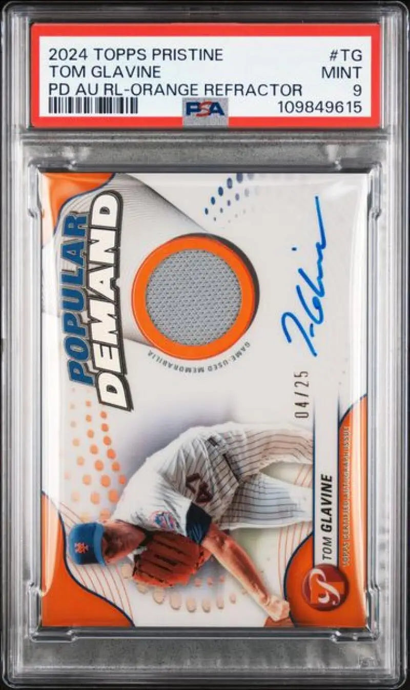 Tom Glavine New York Mets baseball card from 2024 Topps Pristine Orange collection