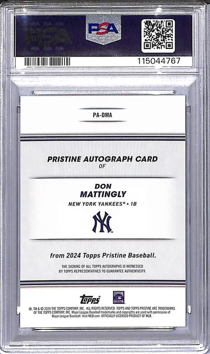 Don Mattingly 2024 Topps Pristine autograph card in PSA slab York Yankees collectible