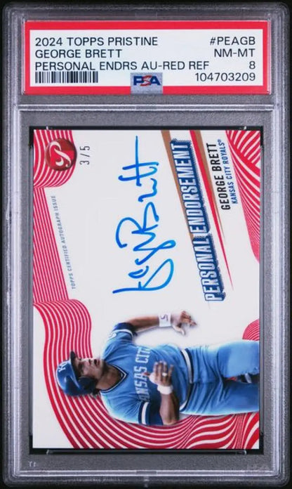 George Brett autographed baseball card from Topps Pristine Personal Endorsements collection