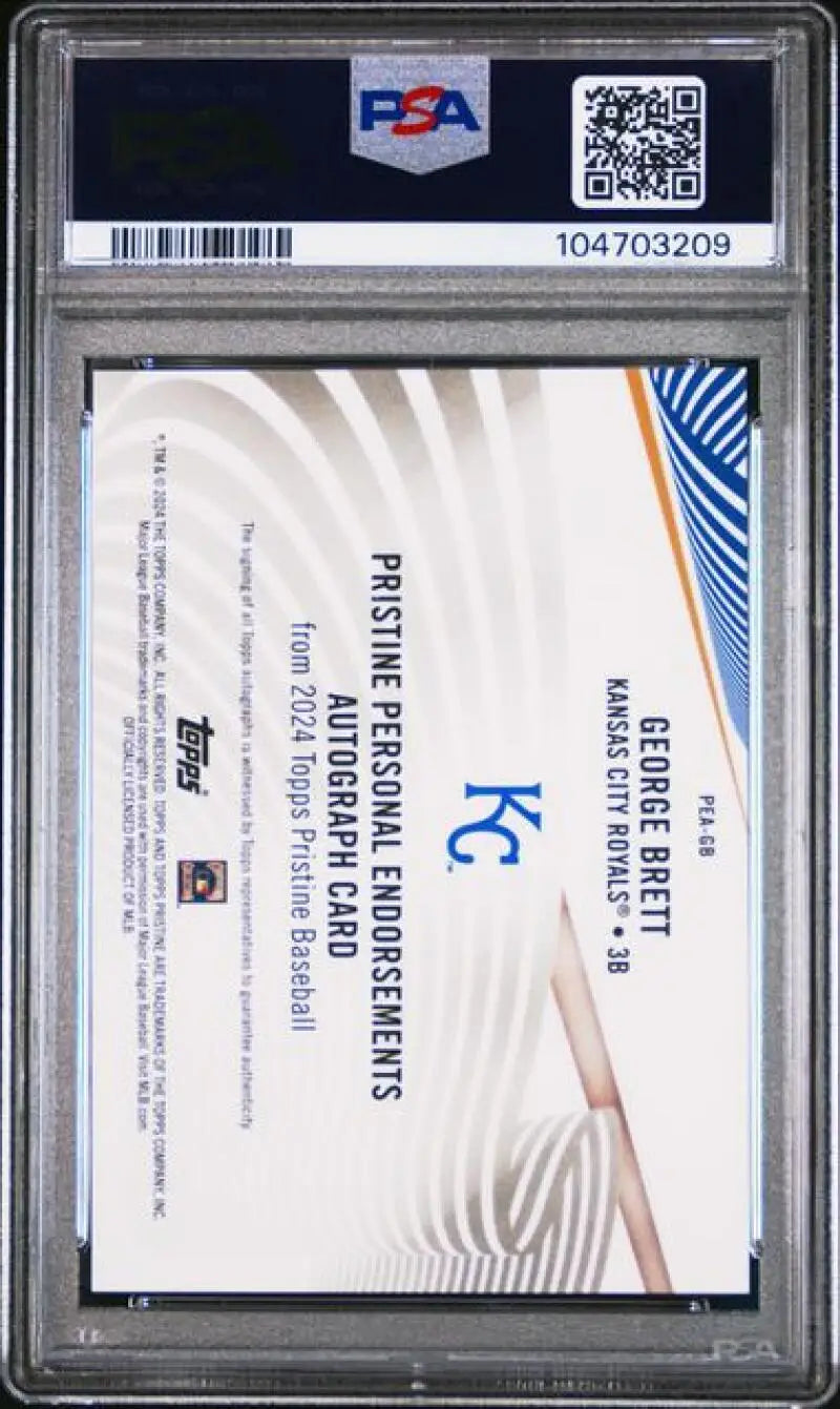 Graded George Brett autograph card from Topps Pristine Personal Endorsements Refractor Red