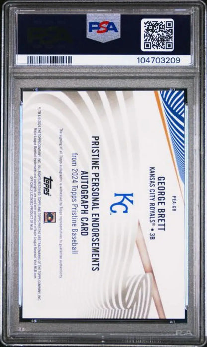 Graded George Brett autograph card from Topps Pristine Personal Endorsements Refractor Red