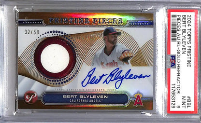 Bert Blyleven autographed baseball card with memorabilia swatch in 2024 Topps Pristine Pieces Gold