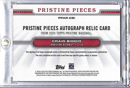 Craig Biggio autograph relic card from 2024 Topps Pristine Houston Astros baseball card