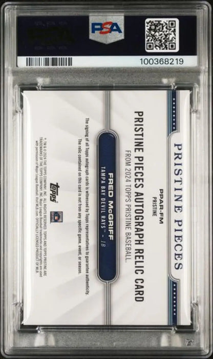 PSA graded 2024 Topps Pristine Pieces Fred McGriff Auto card with Tampa Bay Rays QR code