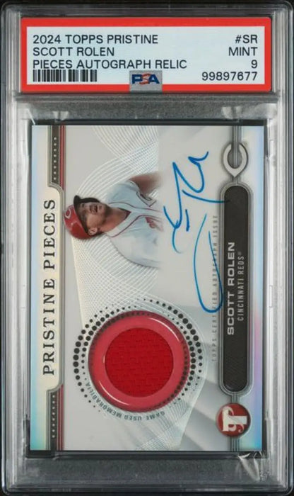 PSA-graded Scott Rolen baseball card with autograph and red jersey relic from Topps Pristine Pieces