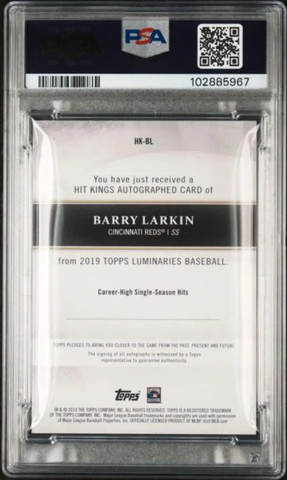 Graded Barry Larkin baseball card from the Cincinnati Reds, PSA 8 NM-MT, limited edition