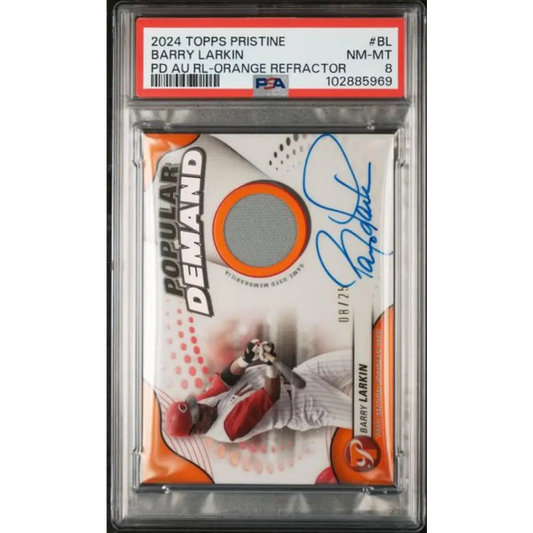 2024 Topps Pristine Pop Demand #BL Barry Larkin PSA 8 NM-MT MEM Auto 8/25 Cincinnati Reds Baseball Card