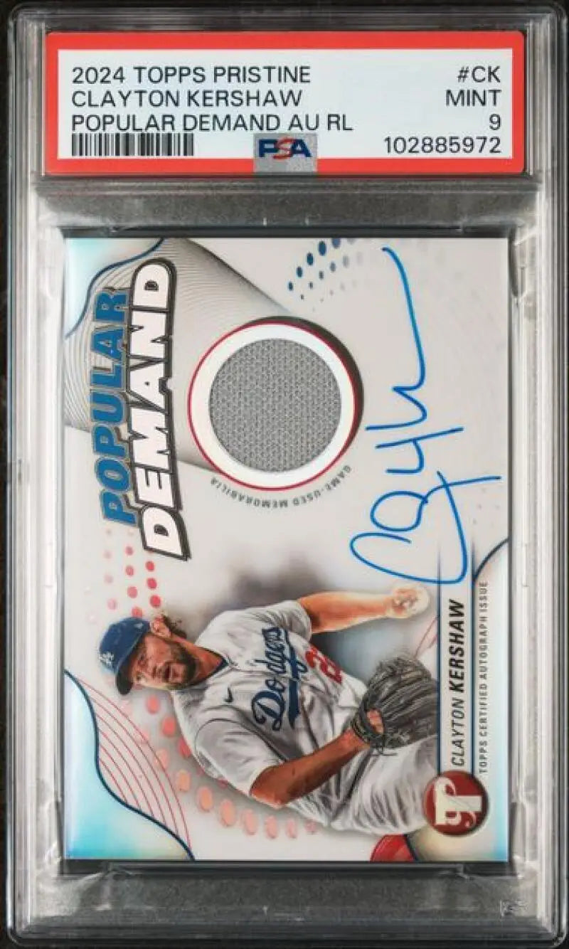Graded Clayton Kershaw PSA 9 MINT MEM Auto Los Angeles Dodgers Baseball Card