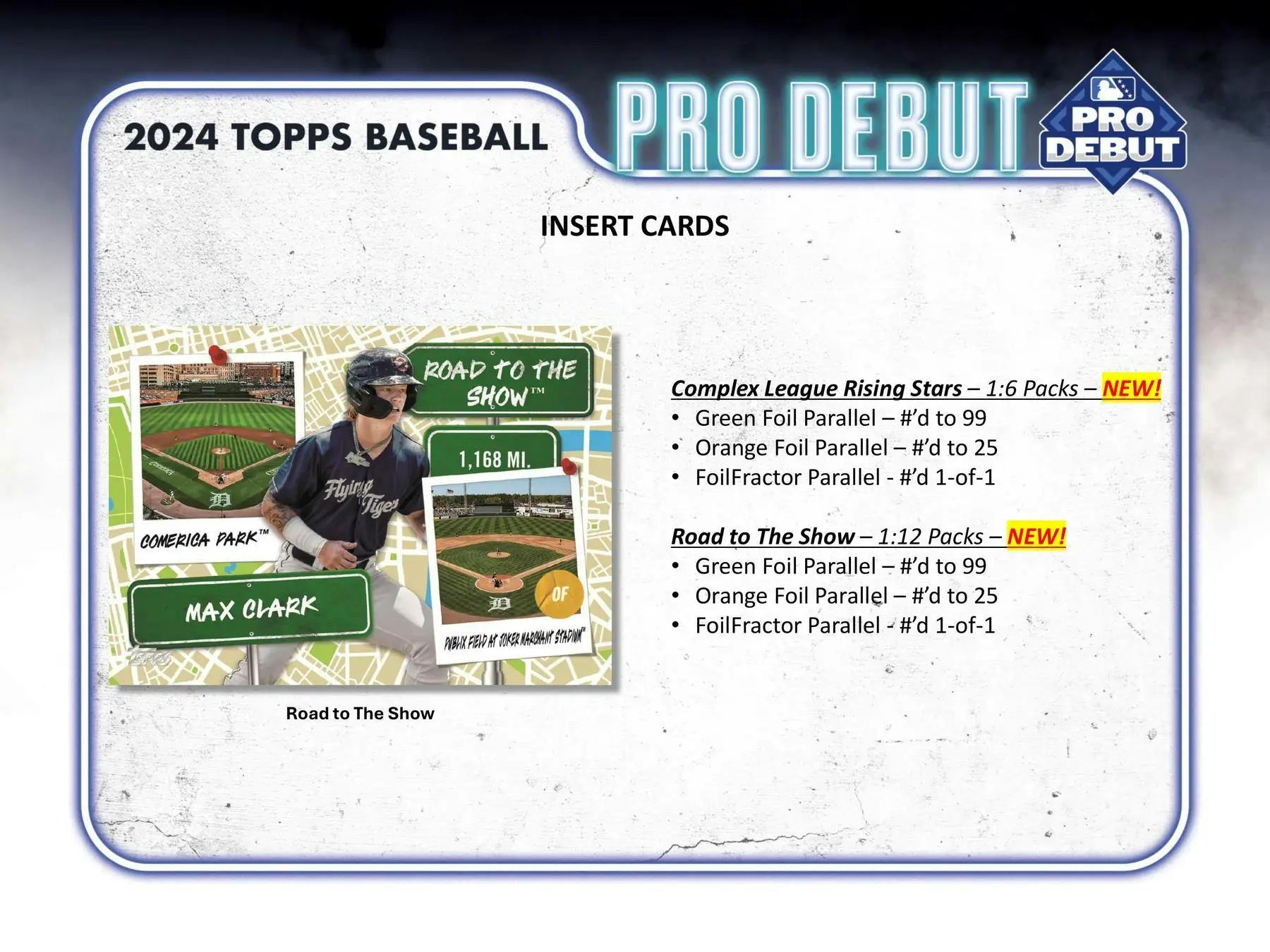 2024 Topps Pro Debut Baseball insert card promo showcasing foil parallel options