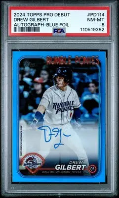 2024 Topps Pro Debut Drew Gilbert Autograph Blue Foil Baseball Card PSA 8