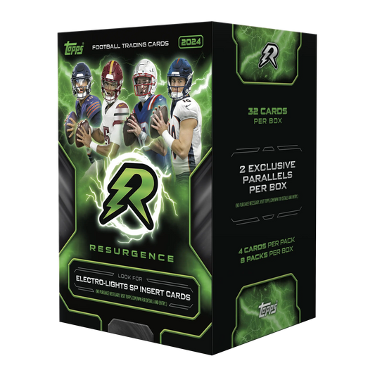 Topps Resurgence Football trading card box in a 2024 Resurgence Football Blaster Box