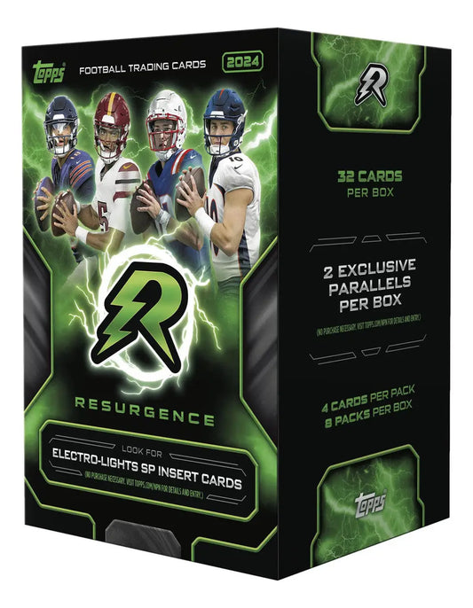 Topps Football Trading Card Box from 2024 Topps Resurgence Blaster featuring topps chrome cards