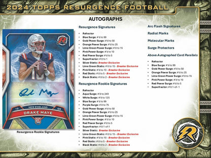 Football card with autograph from 2024 Topps Resurgence Hobby Box showcasing gold power surge آ