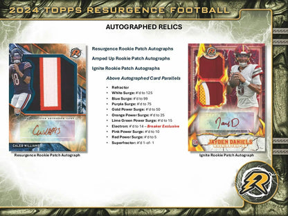 2024 Topps Resurgence Football Hobby Box card with autographs relics featuring gold power surge