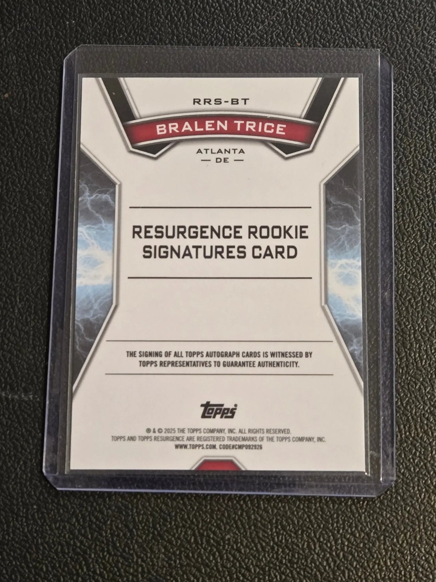 Collectible Bralen Trice Resurgence Rookie Signatures card from 2024 Topps Resurgence series