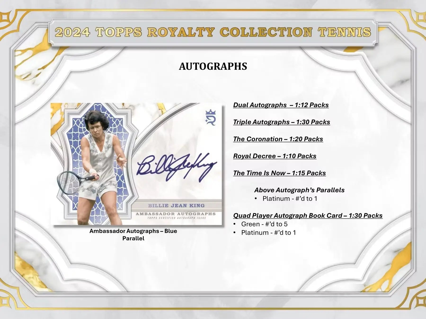 Tennis autograph card from 2024 Topps Royalty Collection Tennis Hobby Box