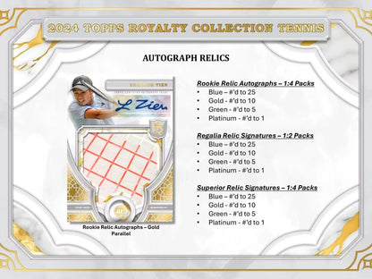 Tennis autograph relic card from 2024 Topps Royalty Collection Tennis Hobby Box