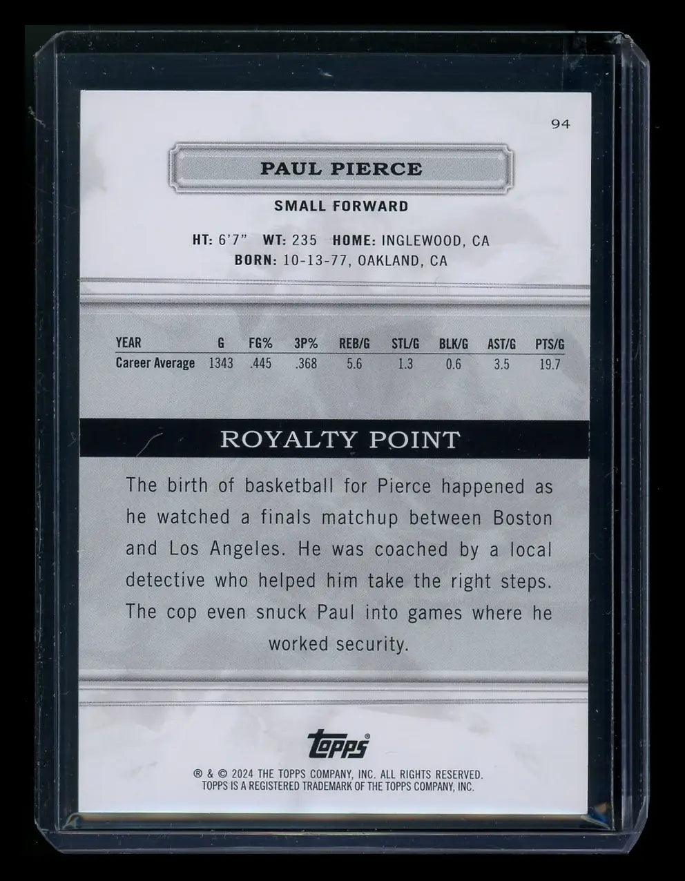 2024 Topps Royalty Point Paul Pierce basketball trading card in protective sleeve