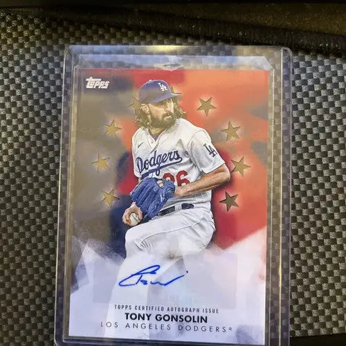 Autographed Topps Series 1 Tony Gonsolin baseball card with gold autograph /50
