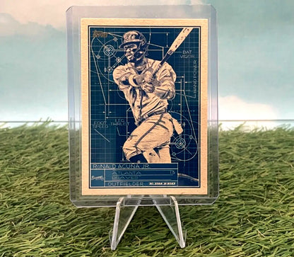 Ronald Acuña Jr. Baseball card in case from Atlanta Braves Superstar Blueprint Series