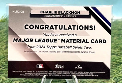 Charlie Blackmon baseball card from 2024 Topps Major League Material Relic series