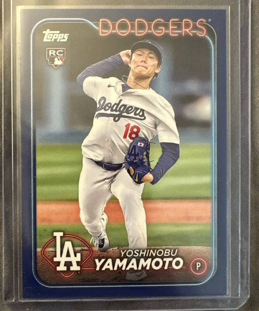 Yoshinobu Yamamoto Royal Blue Rookie card from 2024 Topps Series 2 Dodgers