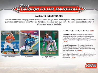 2024 Topps Stadium Club Baseball cards inside compact box showcasing stadium club baseball memorabilia