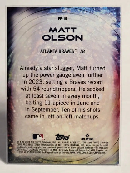Baseball trading card of Matt Olson from 2024 Topps Stadium Club Power Packed series
