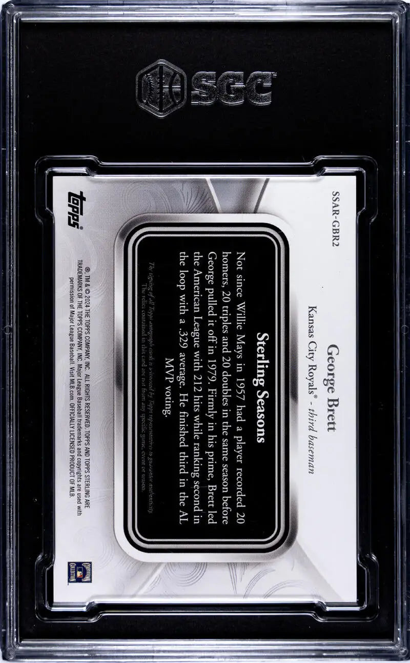 Back side of George Brett Kansas City Royals trading card in SGC protective case