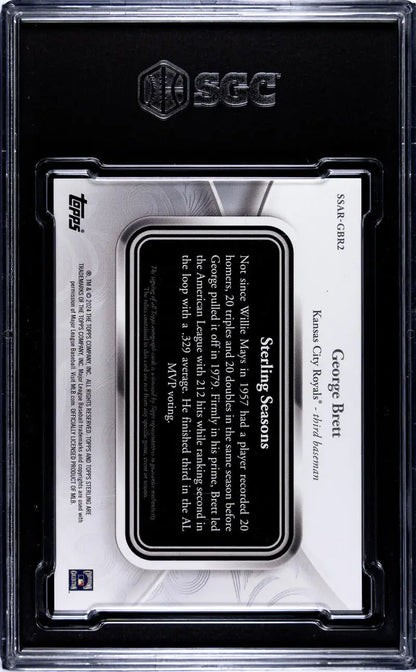 Back side of George Brett Kansas City Royals trading card in SGC protective case