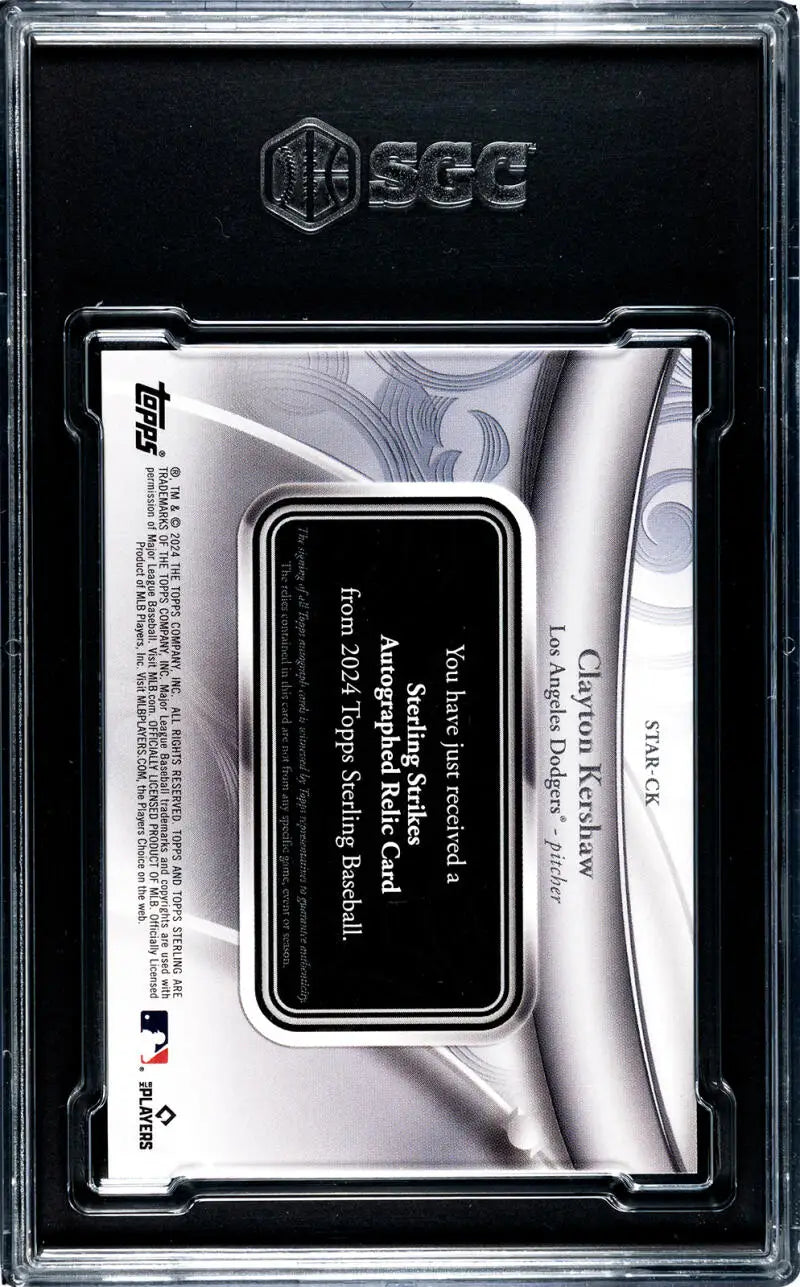 Black and silver graded card holder with BGS branding for Clayton Kershaw Topps Sterling Strikes
