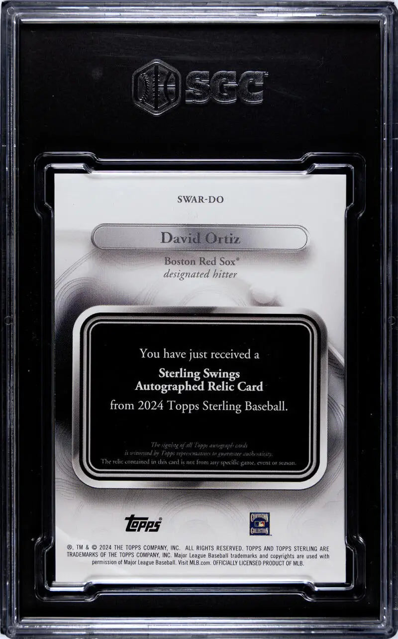 SGC-graded baseball card holder featuring Sterling Swings David Ortiz autographed relic