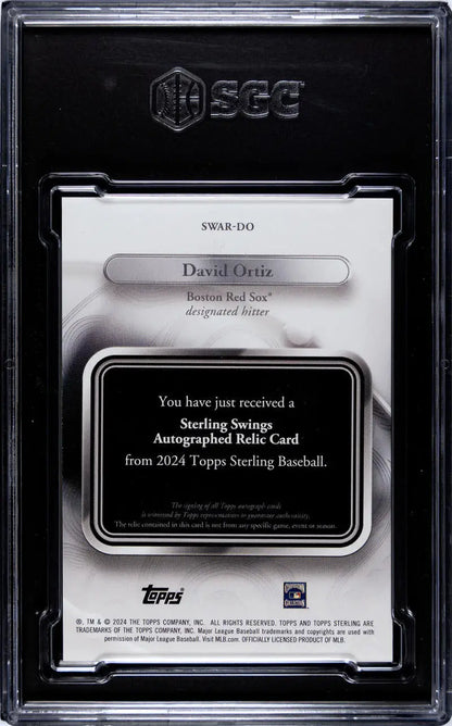 SGC-graded baseball card holder featuring Sterling Swings David Ortiz autographed relic