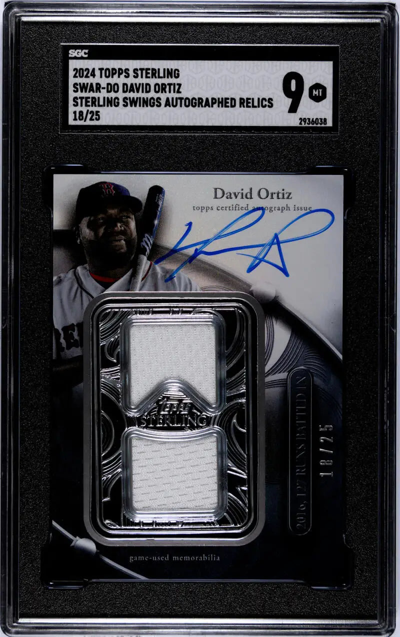 Graded 2024 Topps Sterling David Ortiz Red Sox baseball card with autograph and jersey patch