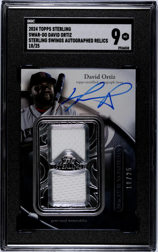 Graded 2024 Topps Sterling David Ortiz Red Sox baseball card with autograph and jersey patch