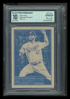 Graded Topps Superstar Blueprint Clayton Kershaw baseball card from 2024 Topps Arena Club