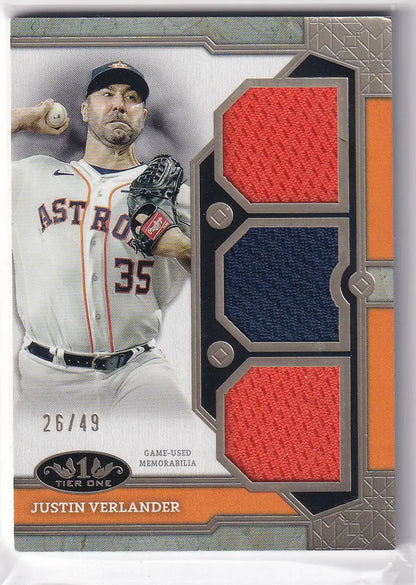 2024 Topps Tier 1 Triple Relic GU Justin Verlander Houston Astros trading card