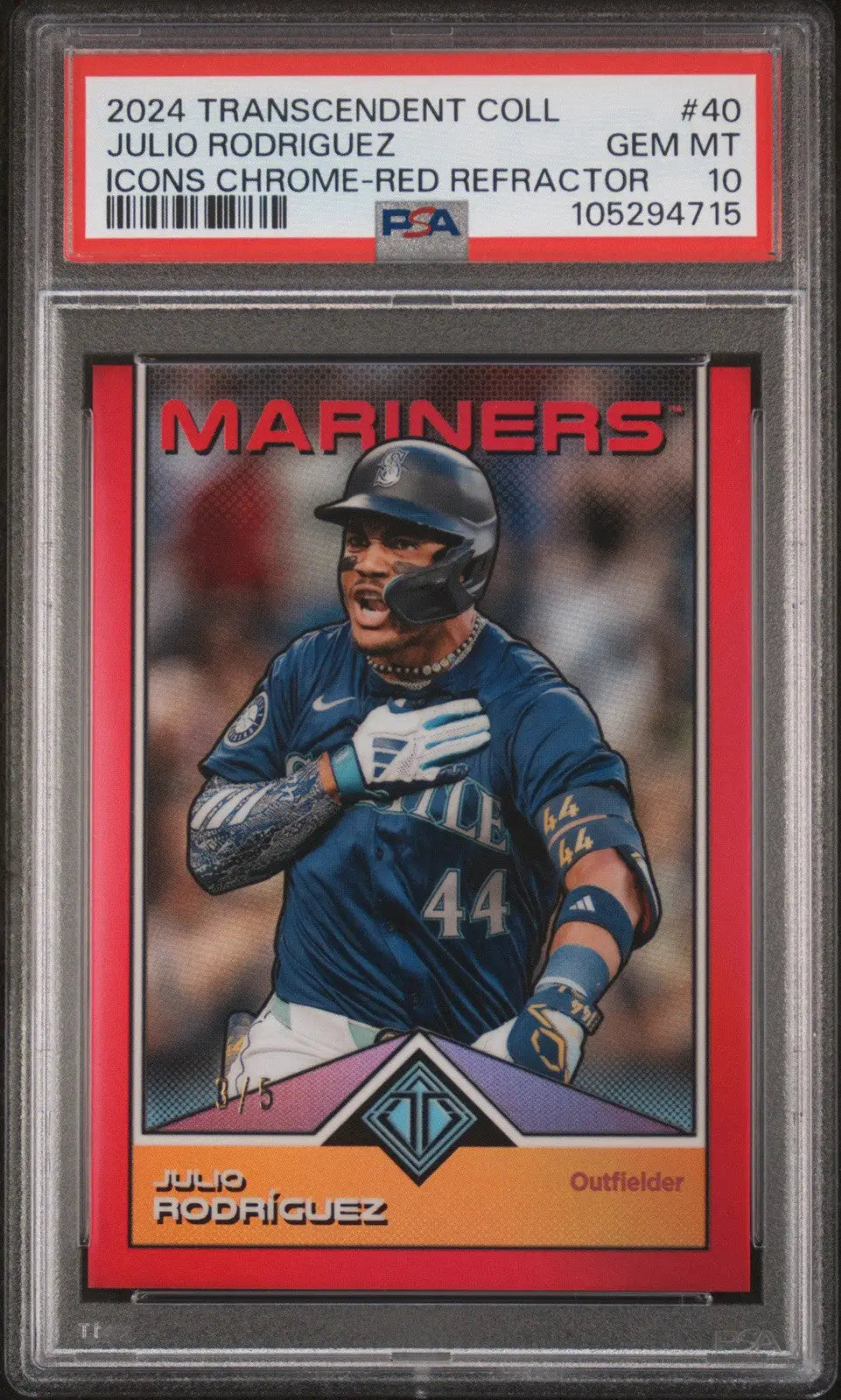 2024 Topps Transcendent Julio Rodriguez Chrome Red Refractor baseball card PSA 10