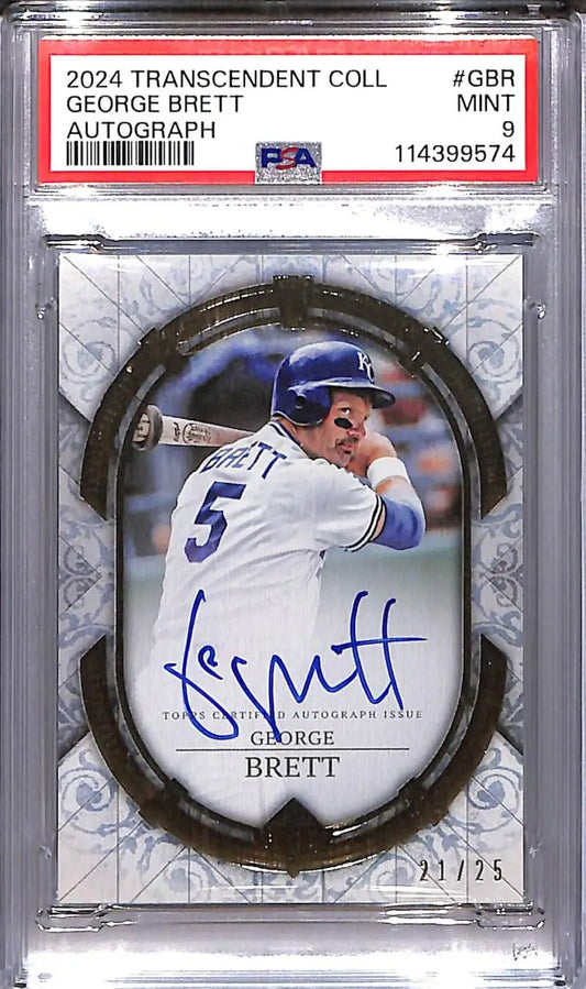 Graded George Brett autographed baseball card from 2024 Topps Transcendent Collection Kansas City Royals